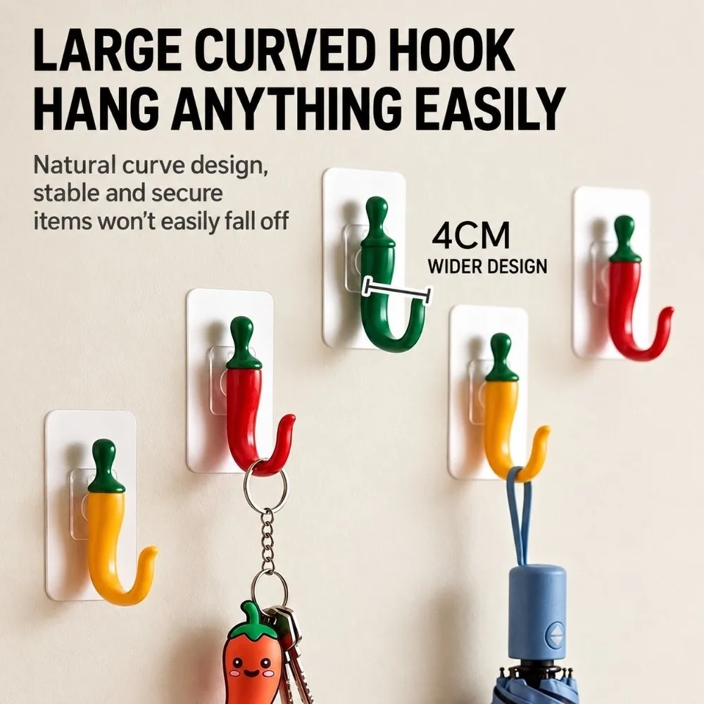 Chili Shaped Self Adhesive Hooks Heavy Duty No-drill Adhesive Hooks Waterproof Rustproof No Drill Hooks