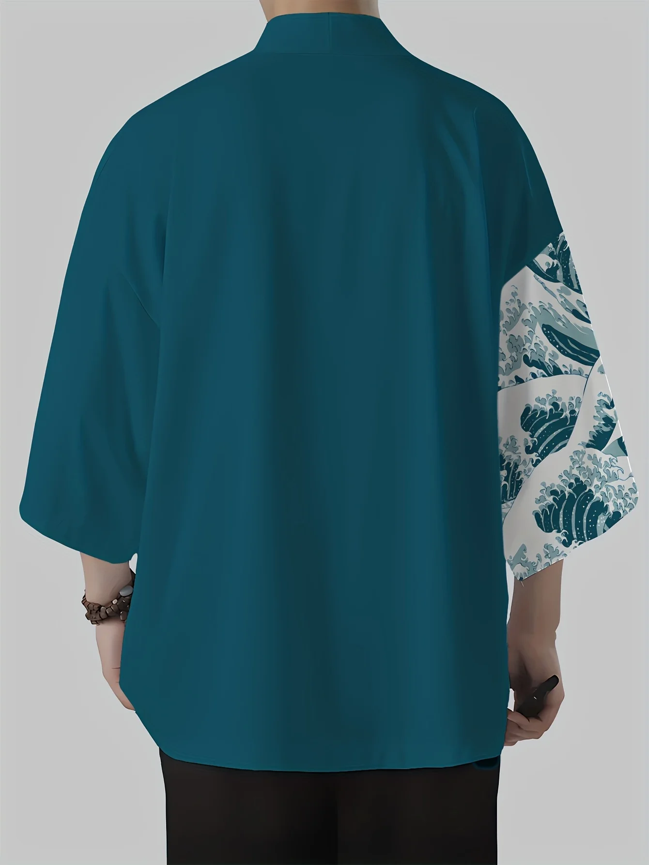 Camicia casual da uomo con stampa stile kimono vintage - Poliestere leggero e traspirante, motivo stampato sull'oceano, vestibilità ampia e comoda