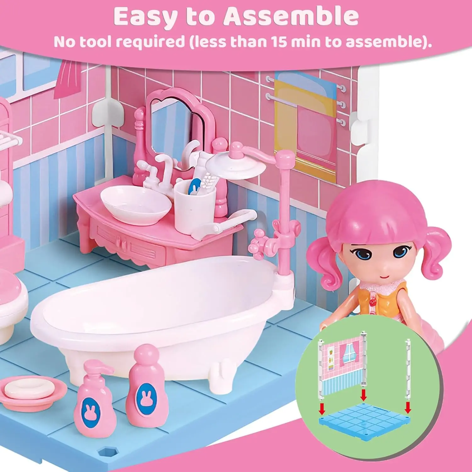 DIY ミニチュアドールハウスキット家具セットミニバスルームハウスランドリールームキッチンルーム 3D 教育ごっこ遊びおもちゃ