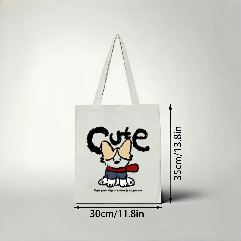 

1pc Kawaii Casual‑dog‑themed Tote Bag, Minimalist Sketch‑style Slogan Casual Shoulder Bag for Women