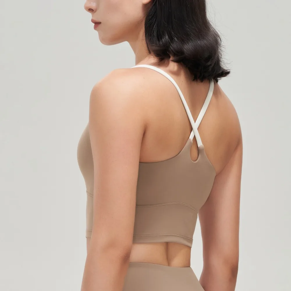対照的な色の女性用ネイキッドフィールヨガスポーツブラ – 水滴クロスレーサーバック、フィットネスとランニング用の衝撃吸収