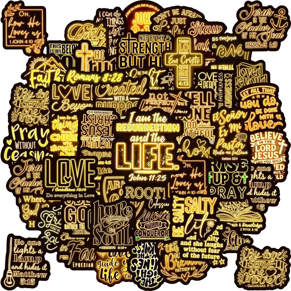 50Pcs Neon Yellow Graffiti Bible Sticker Waterproof Decals for Water Bottle Skateboard Journal DIY Decor RecordingYourLife Store