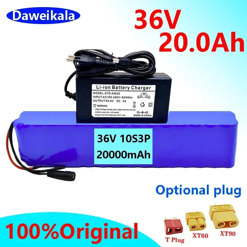 

Daweikala Original 10S3P 36V 20000mAh 500W Lithium Ion Battery Pack for 36V E-bike Electric Bicycle Scooter+BMS Optional plug