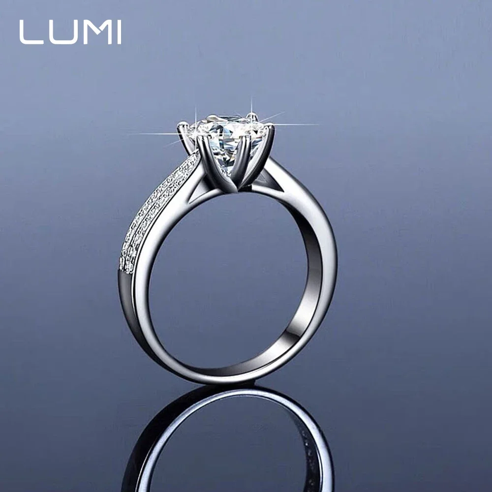 

0.5-3CT D-Color Moissanite 925 Silver Ring | Romantic Luxury Wedding Bride 925 Sterling Silver Lab Diamond Bands GRA Certified