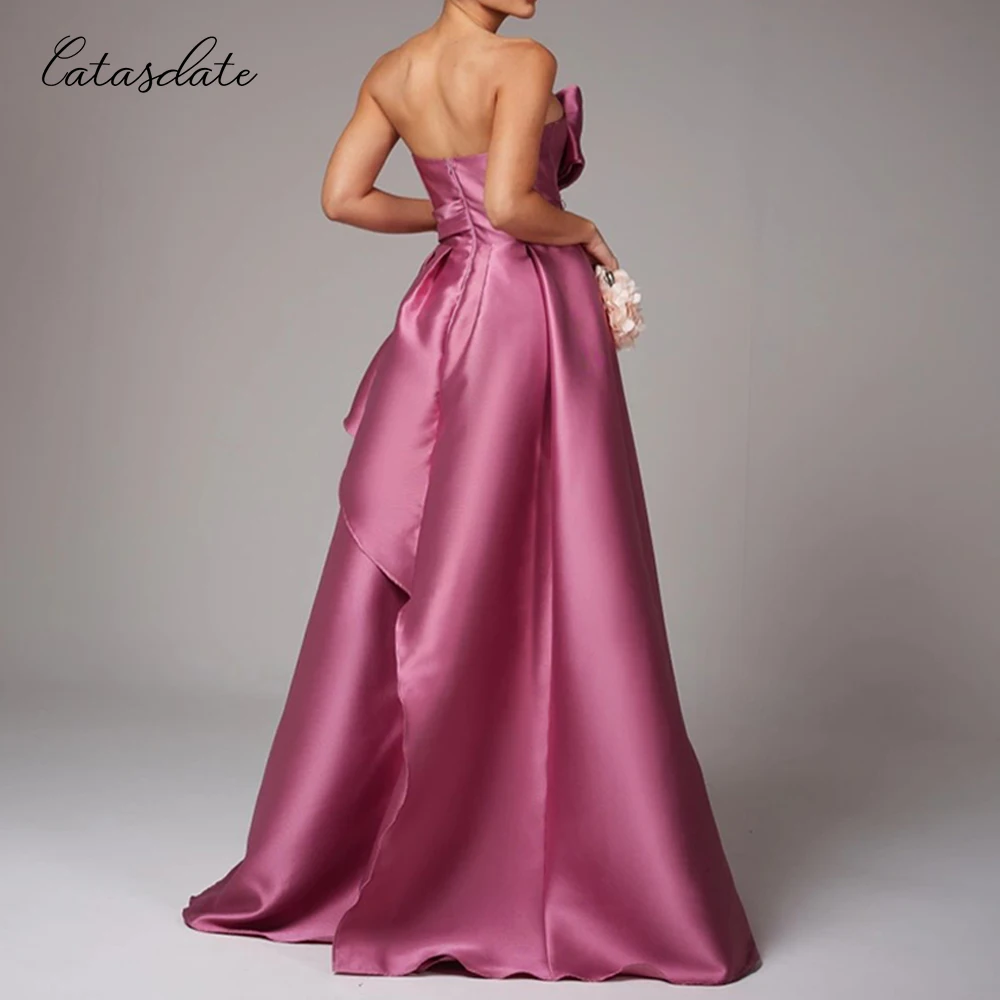 

Catasdate A Line Party Dress Satin Evening Dress with Pleats Formal Occasion Dress for Wedding vestidos de noche for Women Custo