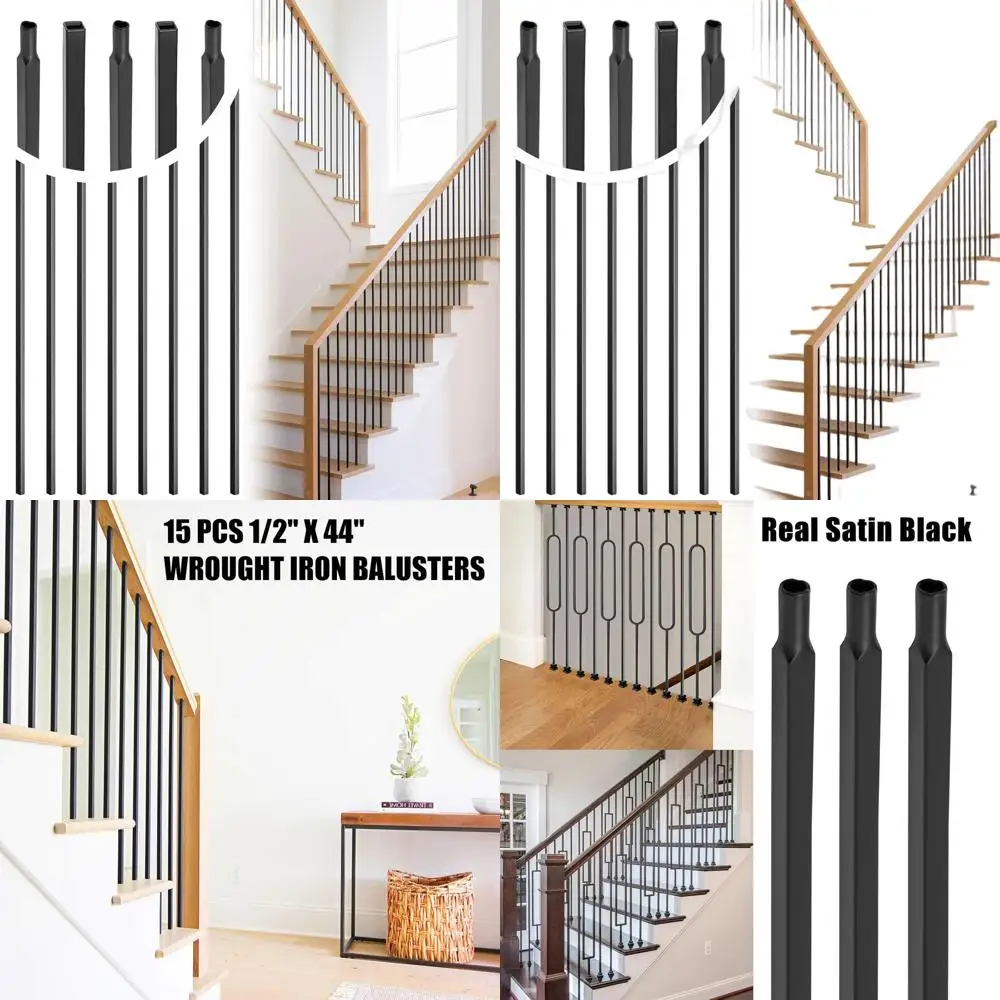 

44 кованых балясин, полые прямые перекладины для террас и лестниц, 1/2 сатинированных черных шпилек для декоративных ограждений