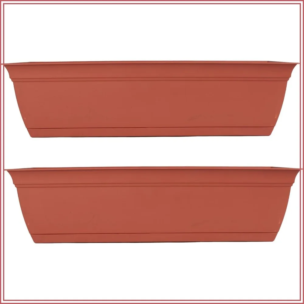 Eclipse Window Planter Box 30 Inch Clay 2 Pack for Indoor Outdoor Windowsill