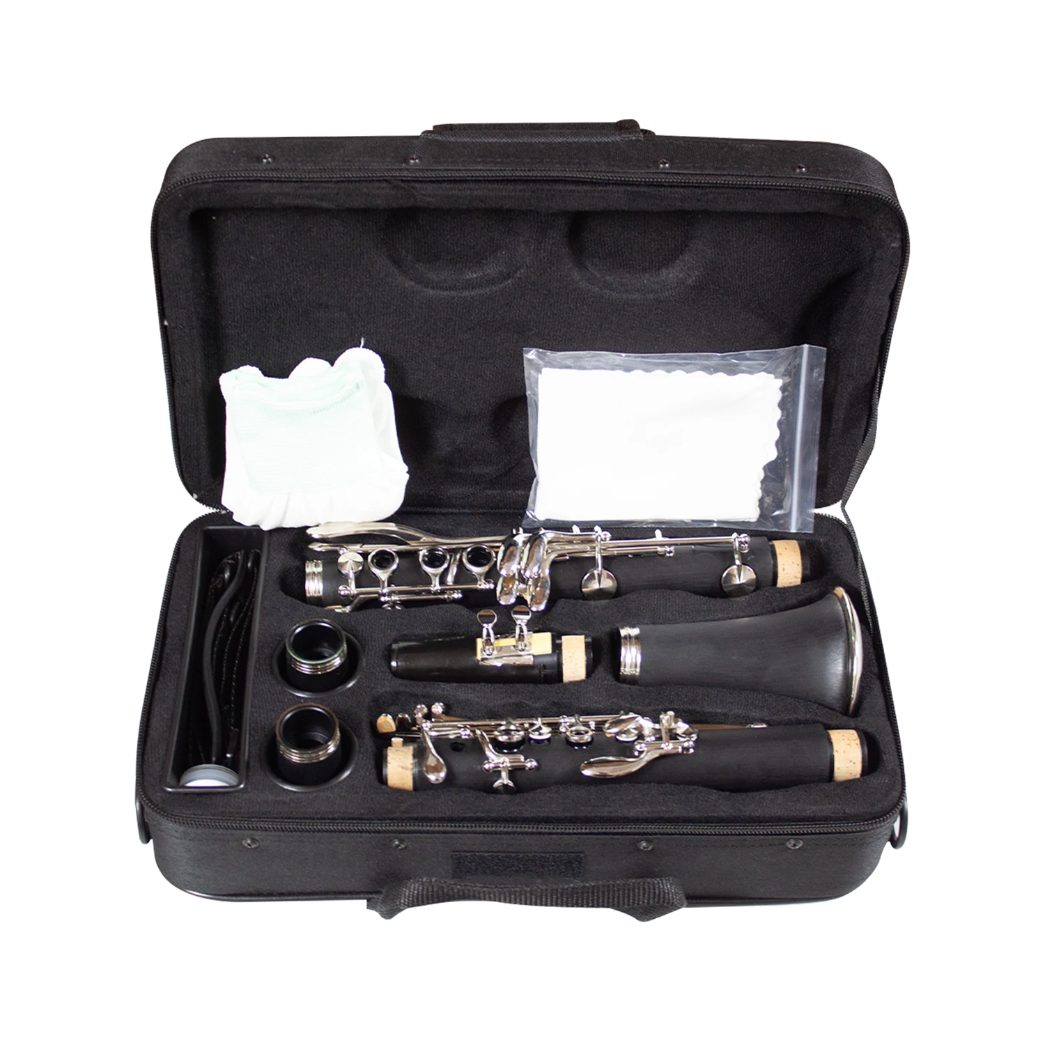 17 Keys Flat B Black Clarinet with Two Mouthpieces Connector Carrying Bag for Beginner Student