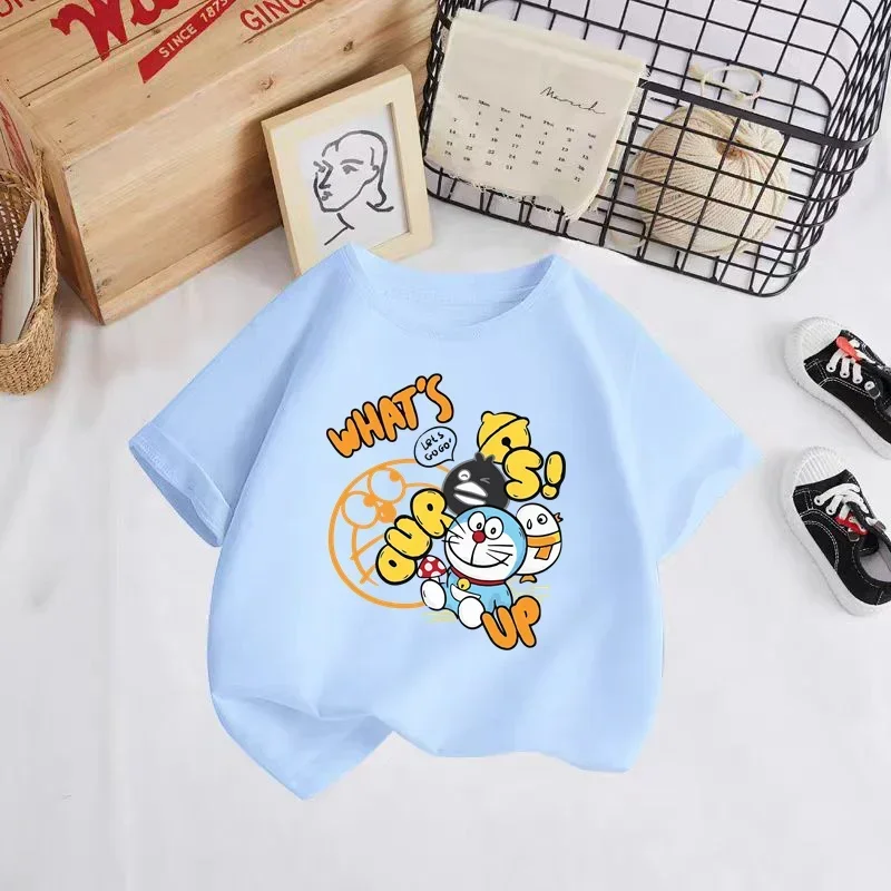 Doraemon Cute Kids T-shirt 3-14 years old boys girls clothing tops Summer party casual short sleeves