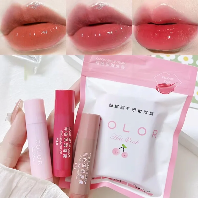 1/3Pc ลิปสติกน่ารักสีแดงสี Lip Balm ลิปสติก Fade LipLine Antidrying Lip Make Up Set แต่งหน้าเครื่องสําอาง
