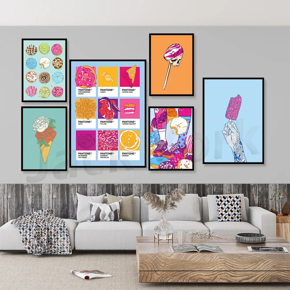 Canvas Paintings Wall Artwork Pantone Sweet donuts Home Decor Poster HD Prints Modular Banana Pictures Living Room No Framework