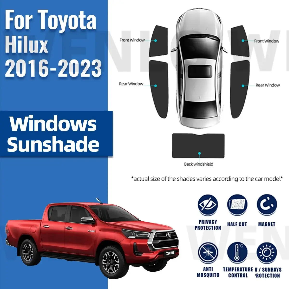 For Toyota HILUX VIII Pickup REVO 2015-2022 Magnetic Car Sunshade Front Windshield Curtain Rear Side Window Sun Shades Shield