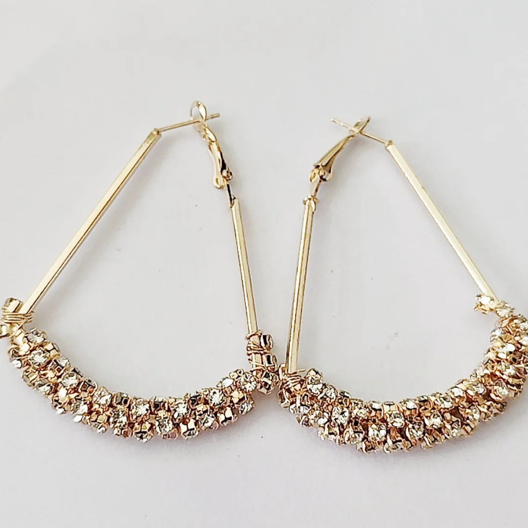 Geometry Fan-shape Hoop Earrings for Women Colorful Rhinestones Flower Basket Dangle Earrings Trendy Personality Jewelry Gifts
