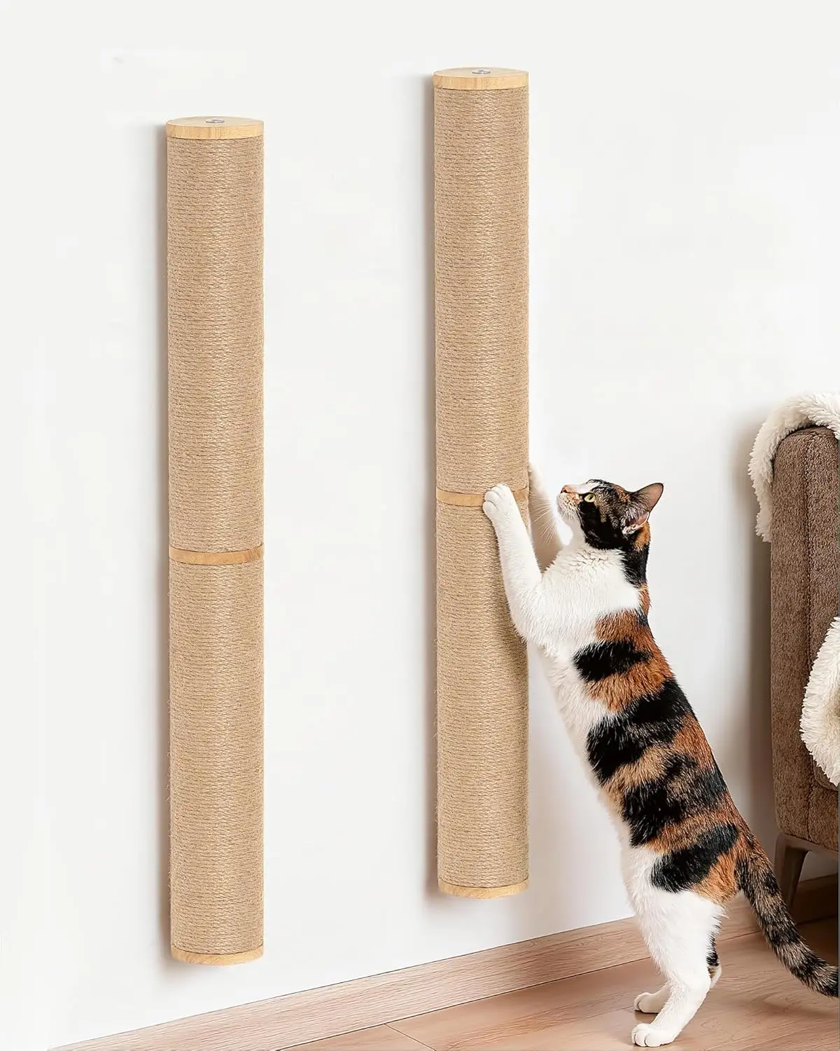 

68" Wall Mounted Cat Scratcher, 2-Pcs of 34inch Tall Sisal Scratching Posts, Wall Mounted Cat Pole for Indoor Large Adul