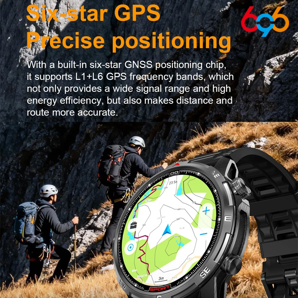 Smart Watch Six Star GPS Positioning LED Strong Light Flashlight Bluetooth Call Multi Sport Mode Health Monitoring Waterproof