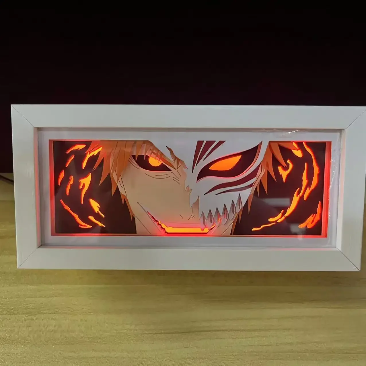 

RGB Color Bleach Ichigo Kurosaki Anime Light Box MDF Wood Frame Laser Paper Cut Shadow Box Bleach Led Night Light for Room Decor