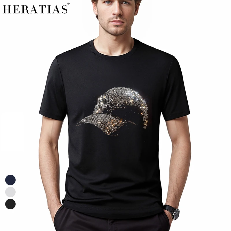 HERATIAS hot sale men's summer T-shirt super flash baseball cap hot diamond figure cotton casual loose T-shirt