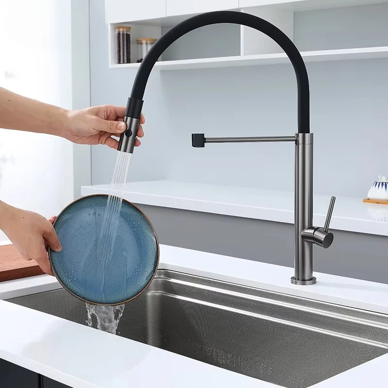 Kitchen Faucet Sink Faucets Rubber Pull Down Stream Sprayer Taps Stainless Steel 304 Rotatable Kitchen Mixer Water Tap Crane