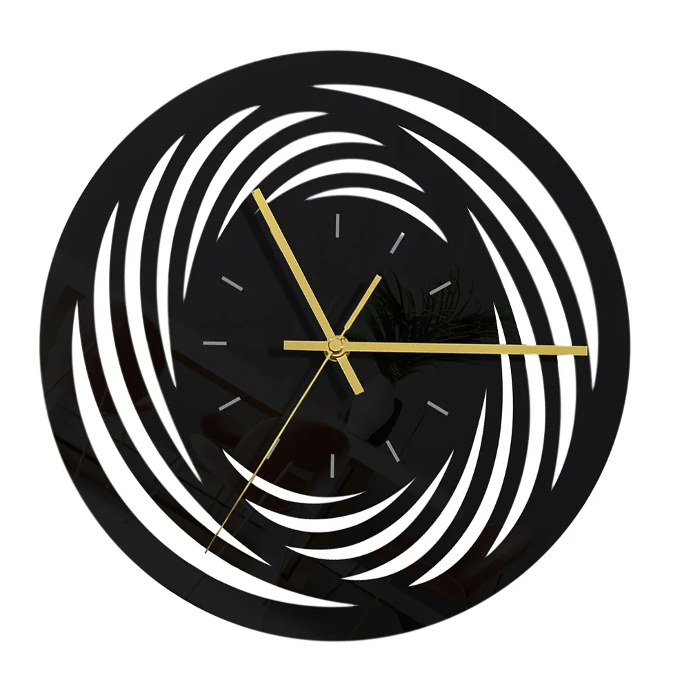 

Acrylic Wall Round Black Hanging Home Decor Silent Hotel Bedroom Office Decorative Wall Clock 3D Modern Without