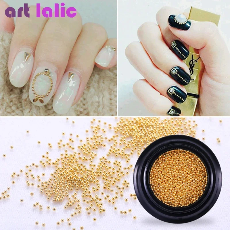 Mini bola de aço arte do prego ouro prata micro contas 3d caviar decoração manicure 0.8mm 1mm 2mm para diy artesanato jóias fazendo