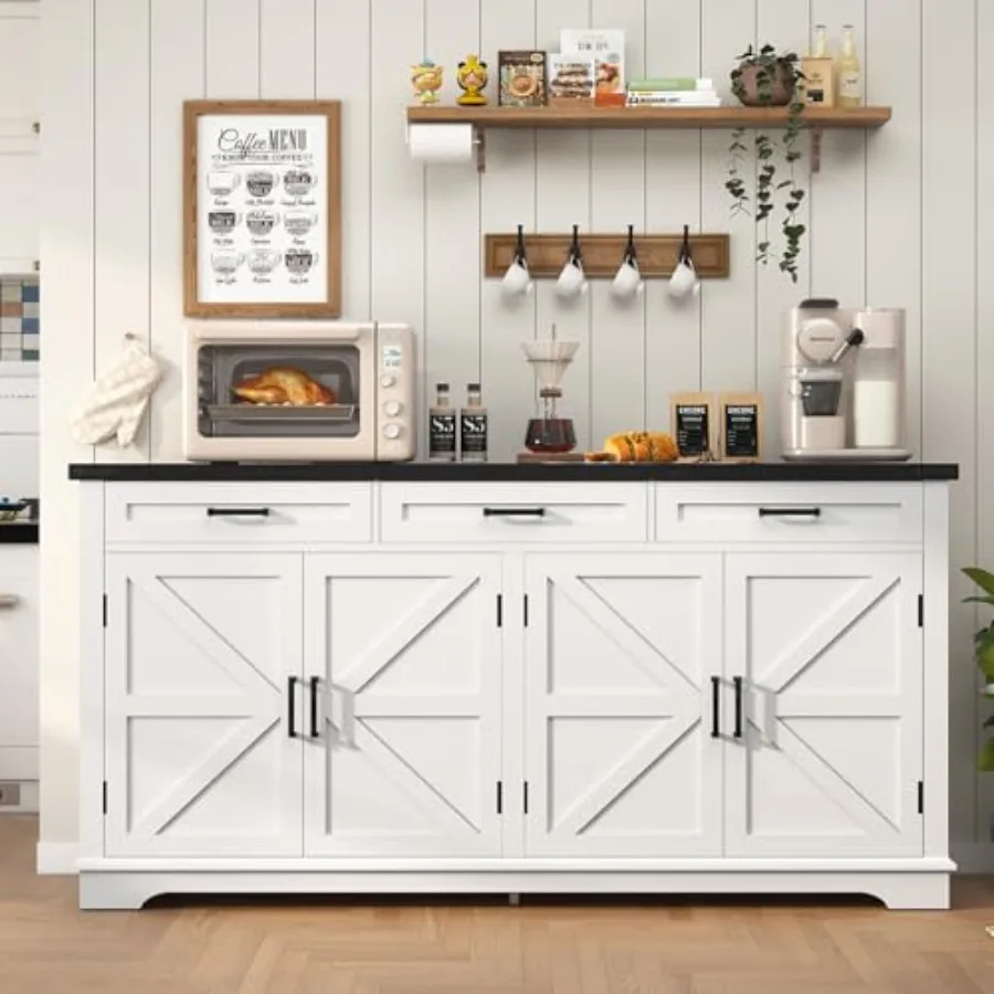 

Большой буфет-сервант 61 с 4 дверцами и 3 ящиками, в стиле фермерского дома, для столовой или кухни