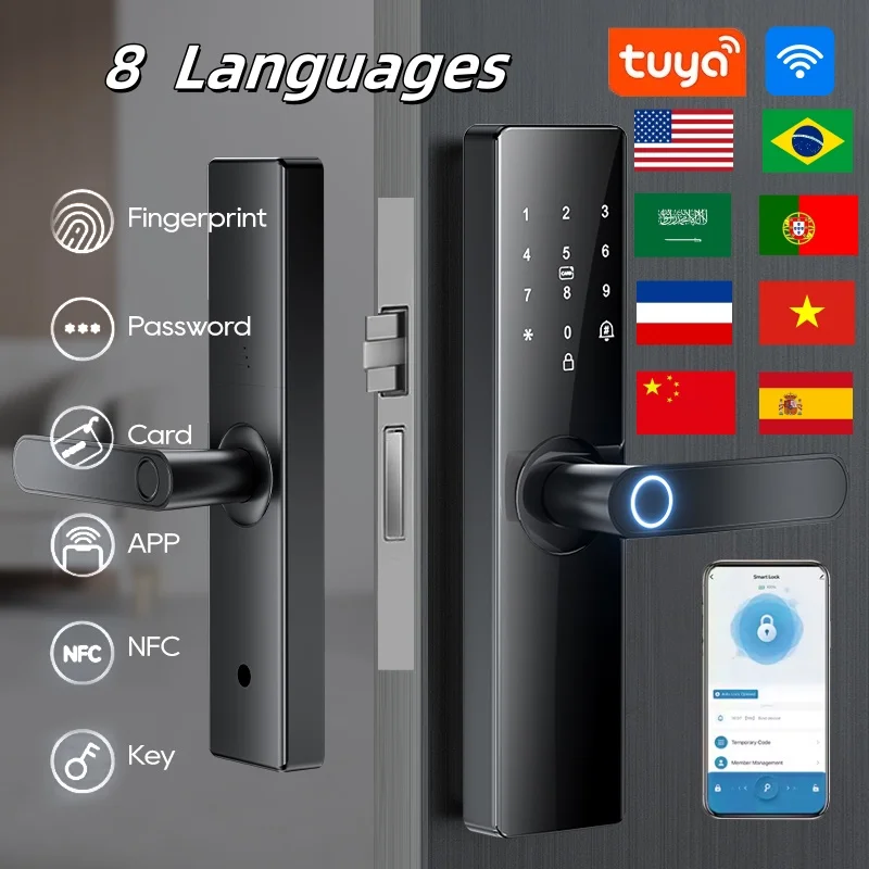 Tuya Wifi Electronic Smart Door Lock Digital Biometric Camera Fingerprint Smart Card Password Key Unlock