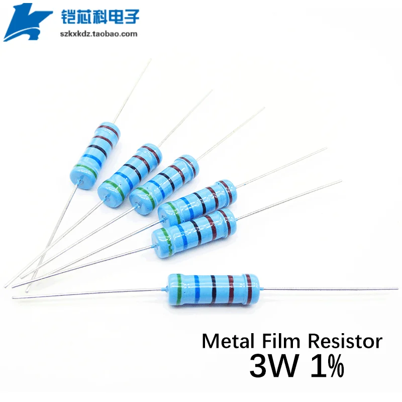 10pcs 3w resistor de filme de metal 1% 0.1Ohm-0.91Ohm 1R-910K 1M 1.5M 2M 10 100 150 200 Ohm 1K 10K 100K Cor Ring Resistência 10R 100R