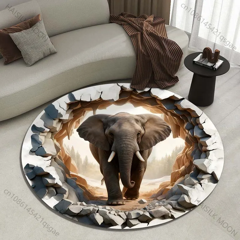 

Multiple sizes Elephants in a 3D Cave Print Round Carpet Living Room Bedroom Table Chair Sofa Decorative Carpet Luxury gifts