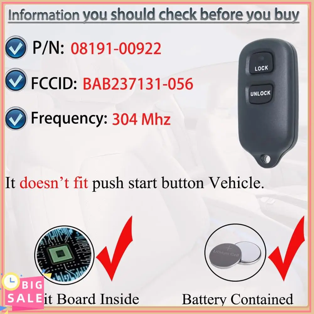 

Better-Car Key Fob Keyless Entry Plastic Key Fob For Toyota Tacoma Celica Corolla RAV4 Sienna Scion XA XB BAB237131-056 R
