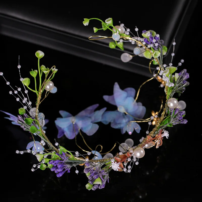 Luxury Crystal Pearl Headband Hairband Tiara Butterfly Flower Leaf Headband Tiara Bridal Wedding Hair Accessories Jewelry Tiara