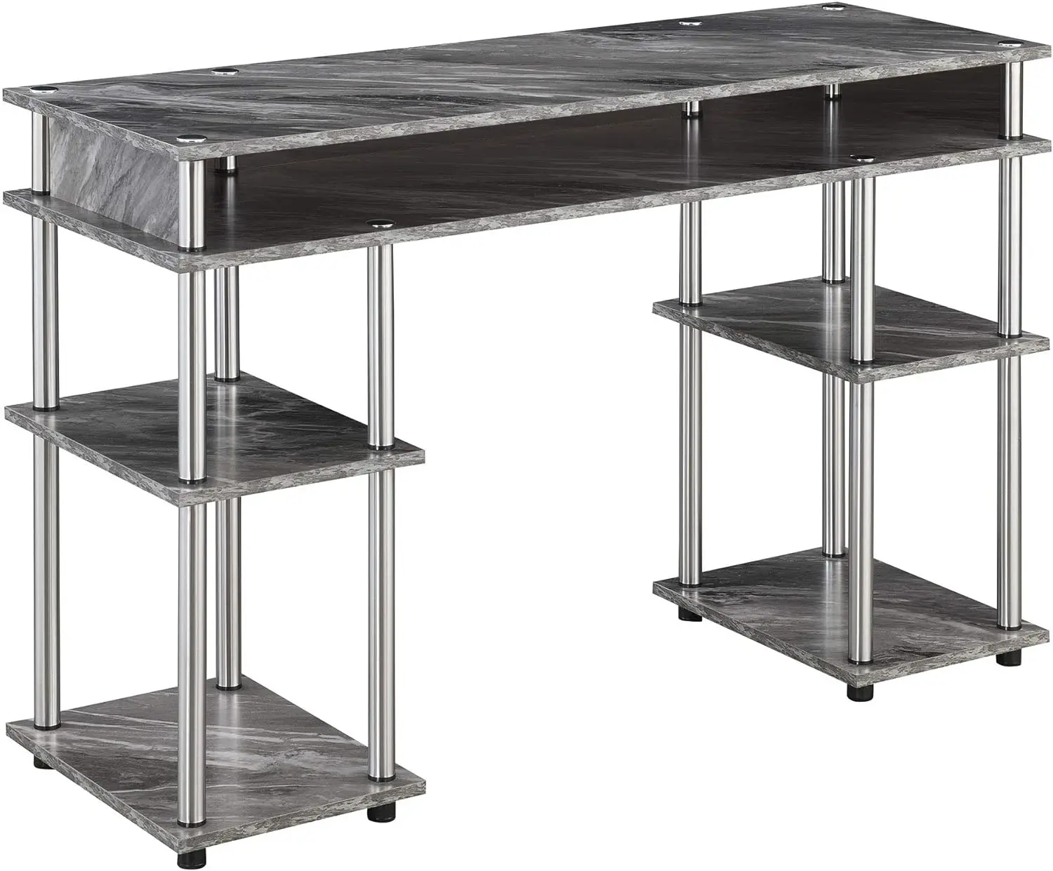 

No Tools Student Shelves Desk, 47.25" L x 15.75" W x 30" H, Gray Faux Marble