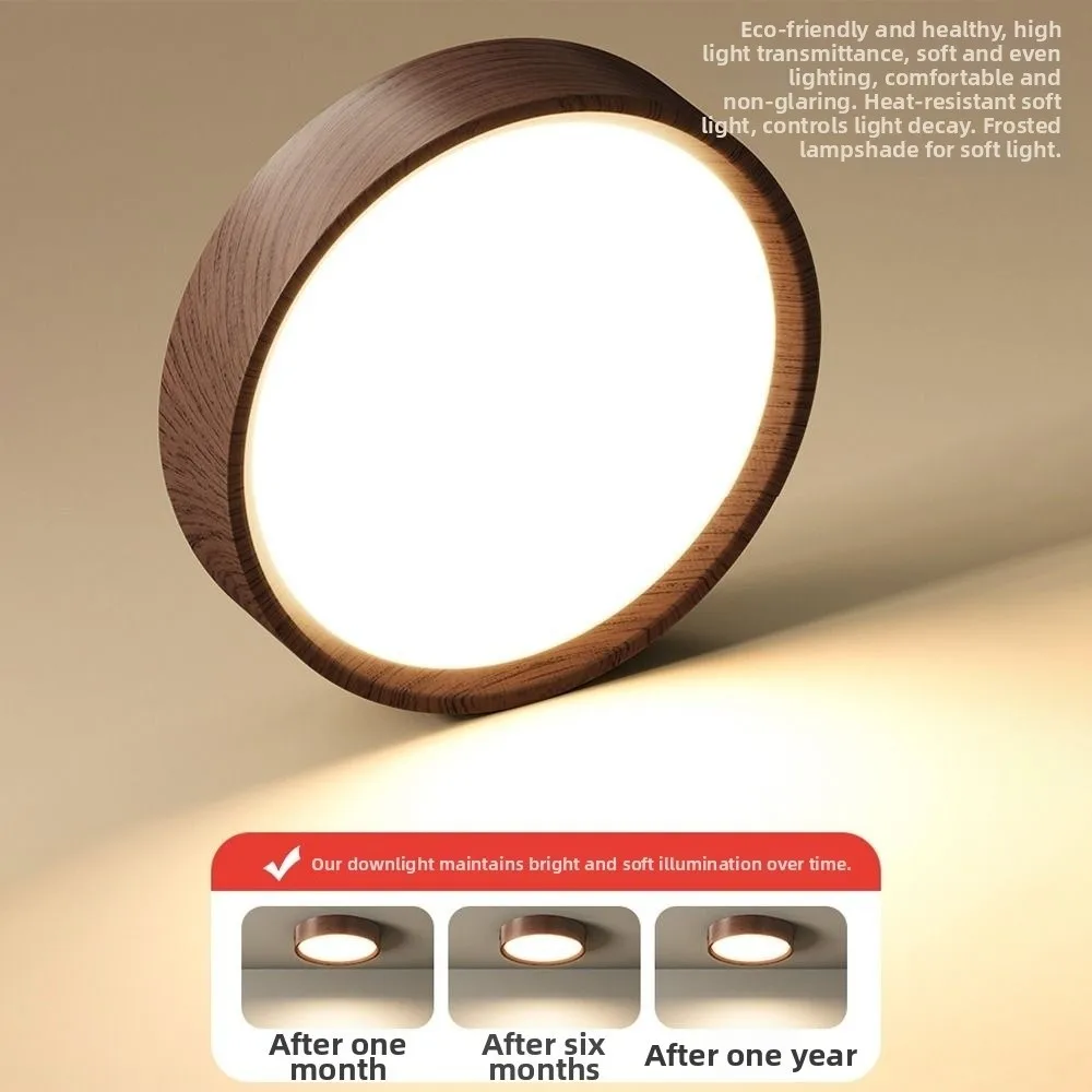 Walnut Wood Grain LED Ceiling Light 3 Color Change Light Ultra Thin Circular Ceiling Lamp 7W 12W 15W 24W Modern Spot Light