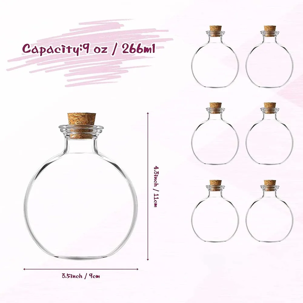 Round Glass Bottles with Cork Stoppers, Clear Potion Bottles, Vase Bottles for Props, DIY Decor