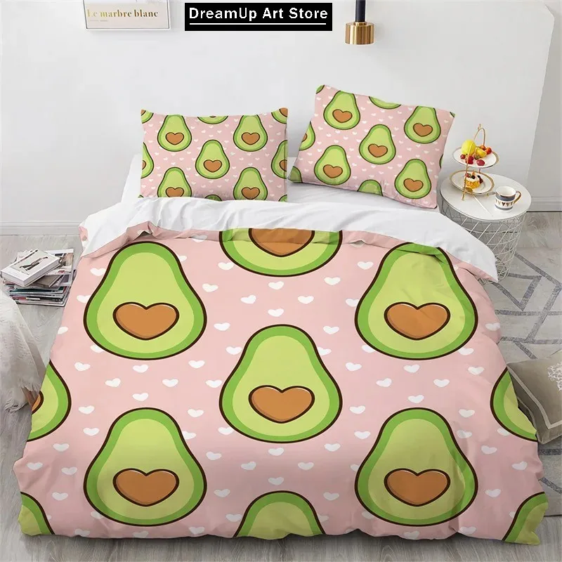 3D Printed Avocado Faces Bedding Set Boys Girls Twin Queen Size Cute Fruit Duvet Cover Pillowcase Bed Kids Adult