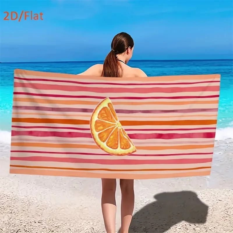 Customize Watercolor Orange Slice Striped Beach Towel Microfiber Quick Dry Absorbent Sand-Free Summer Pool Bath Towel for Vacati