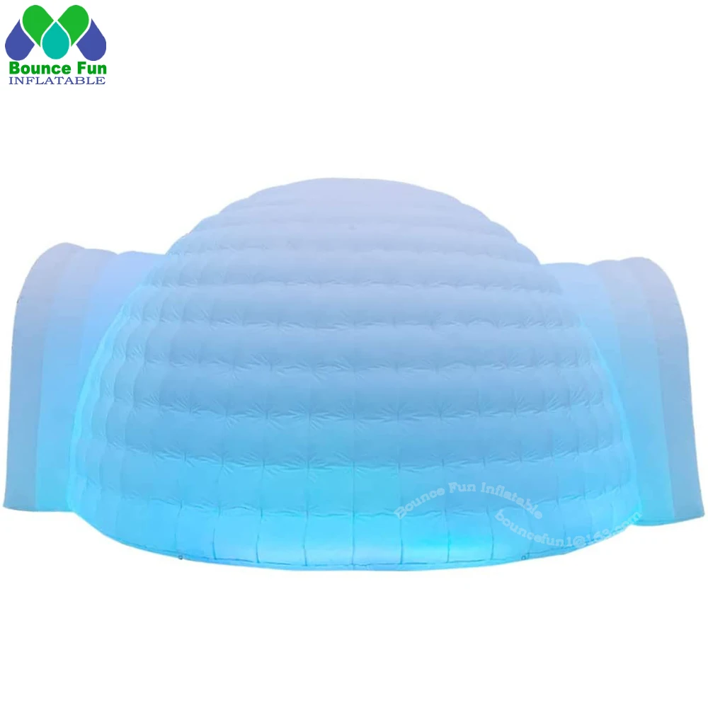 Free Shipping! 6m Dia Factory Price White Inflatable Igloo Dome Tent With LED Lights 2 Doors Outdoor Camping Party House Marquee