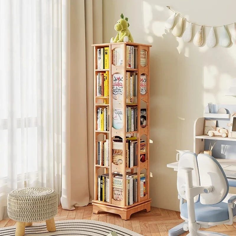 

ss8350 Red Oak all-solid wood rotating bookshelf 360-degree bookcase storage home living room floor shelf
