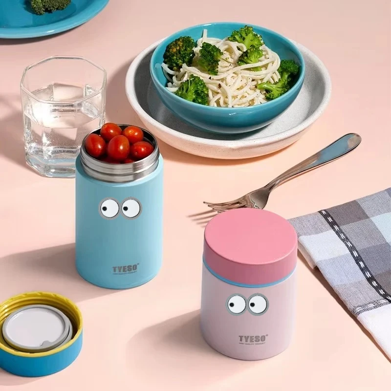 Tyeso 260ml Vacuum Flasks Stainless Steel Vacuum Insulated Food Jar Thermal Lunch Box Breakfast Cup for Office With Eye Sticker