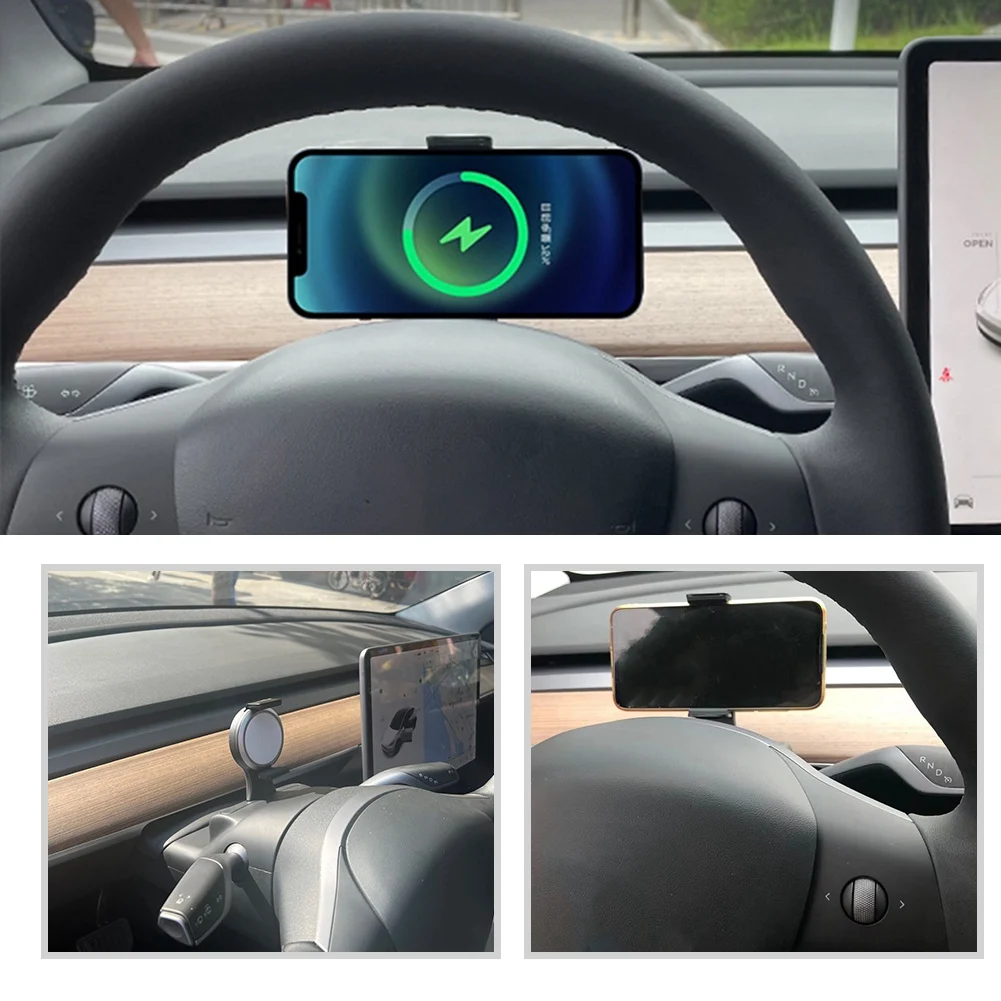 Imagem -03 - Carregador sem Fio do Volante do Carro Painel do Telefone Fast Wireless Charging Pad Suporte do Telefone Suporte para Tesla Model y 15w