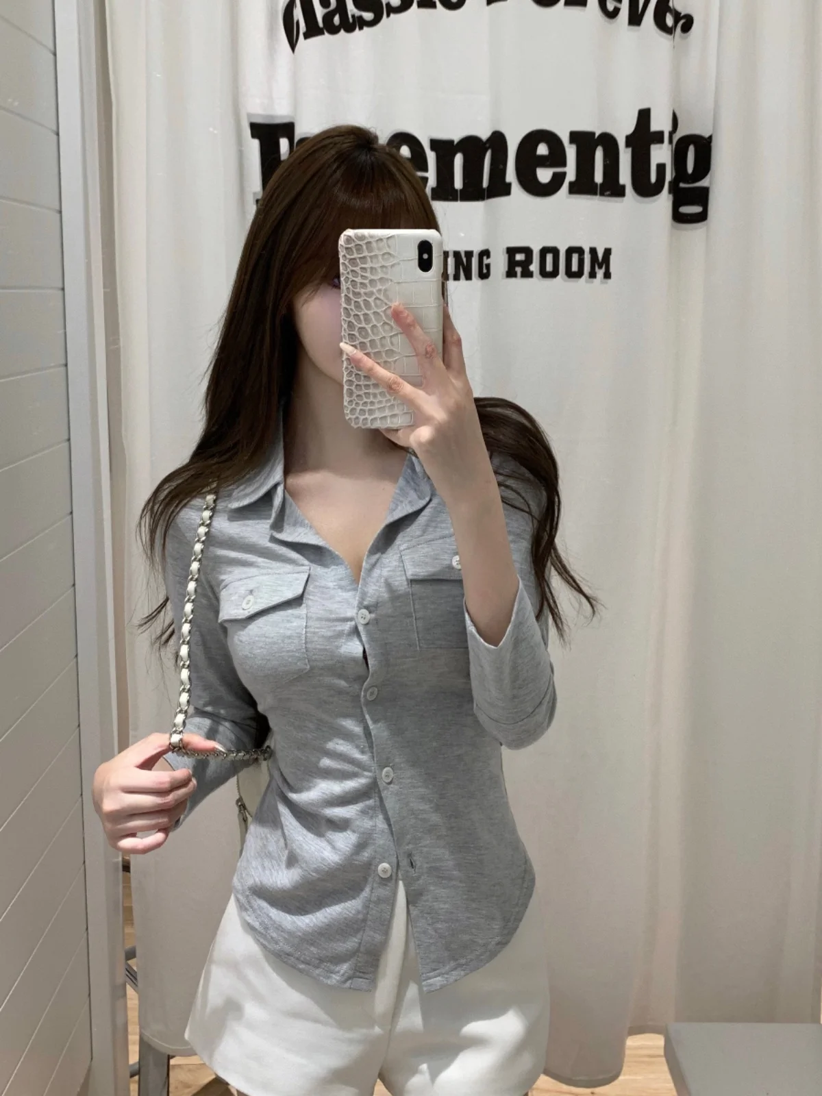 Ele Pure Desire Sexy lungo Sve irt Donna All'inizio della primavera Cravatta in vita sottile Colletto con cintura Top cardigan aperto bianco