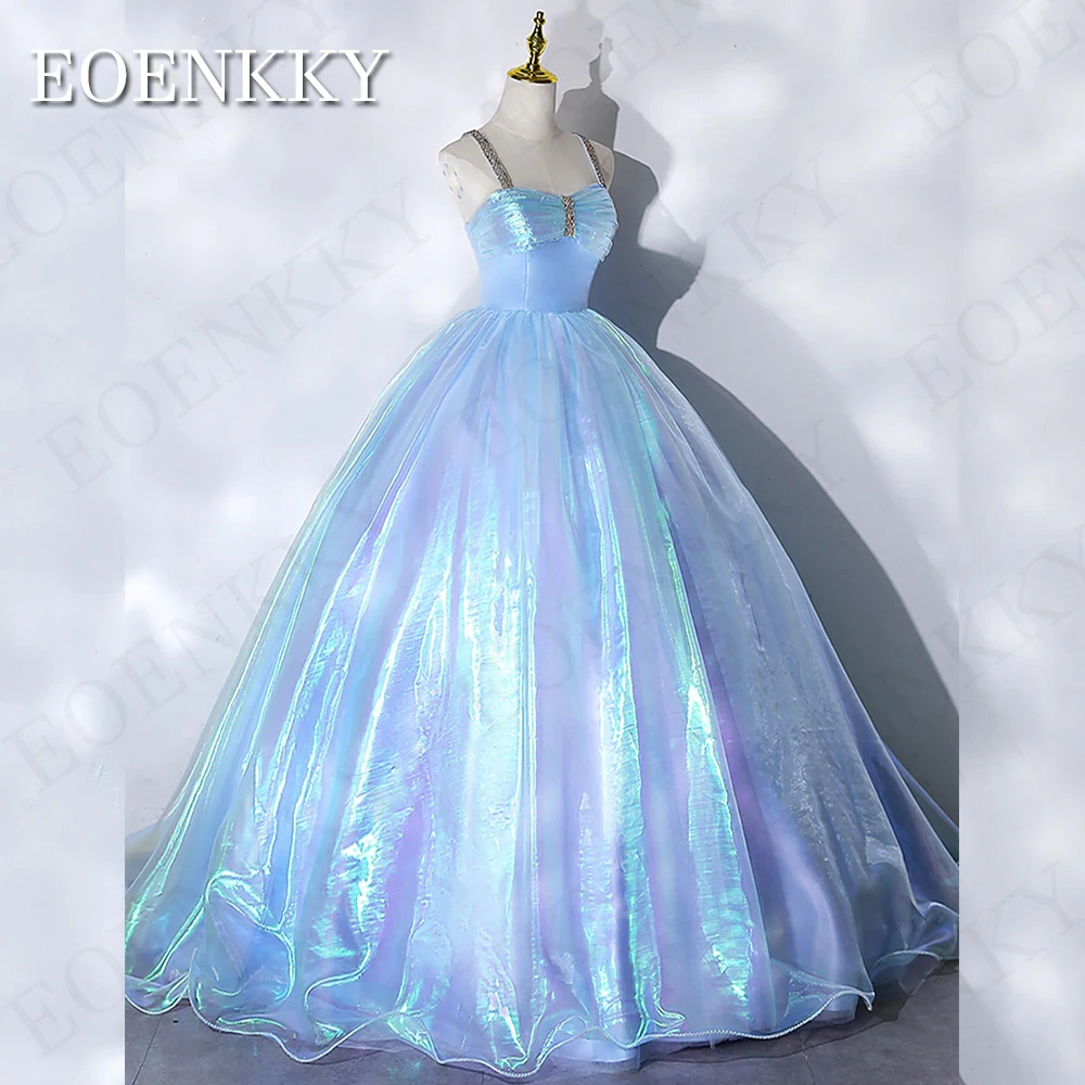 Ball Gown Luxo Blue Tulle Prom Dress vestido de noche Spaghetti Straps Sweetheart Neck Aniversário Ocasiões Especiais Vestidos Vestido de baile de tule azul de luxo  Vestido de gala com alças espaguete e decote em cora