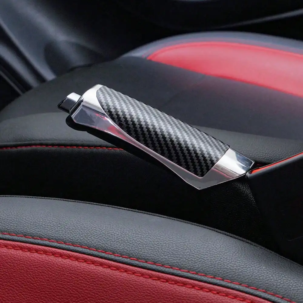

1pc Car Handbrake Cover, Carbon Fiber Pattern, Handbrake Decoration Sleeve, Handbrake Protector, Peach Wood Color