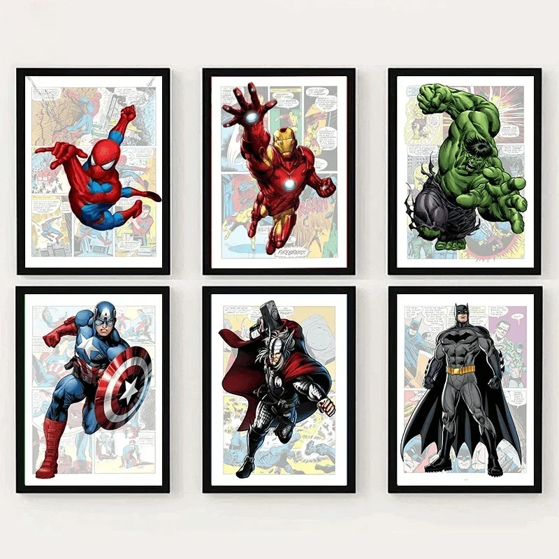 Disney Marvel Avengers Comics Posters Spiderman Captain America Canvas Painting Prints Wall  Picture Kids Room Dec