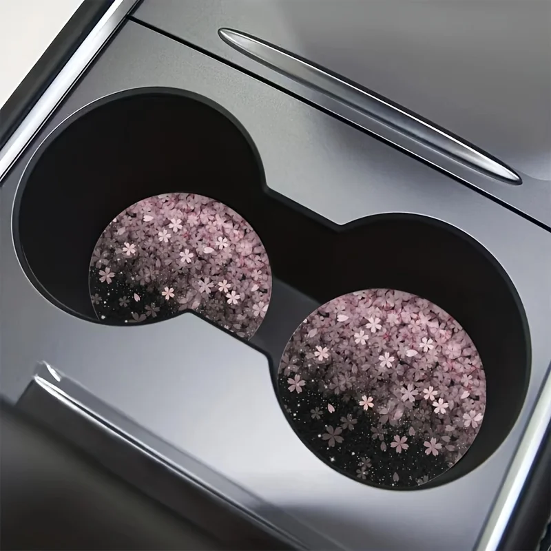 2pcs Cherry Blossom Drink Coasters, Dustproof & Durable Universal Car Cup Holder Accessories For Men And Women