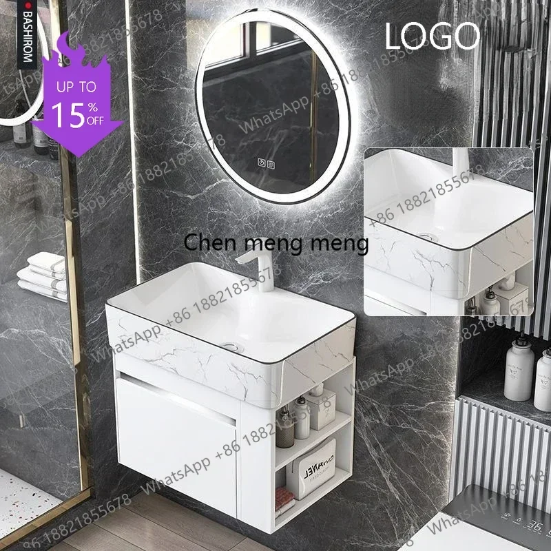 K182Minimalist Mini Bathroom Cabinet with Side Storage Ceramic Integrated Basin Bathroom Vanity Cabinet with Sink Bathroom Furni