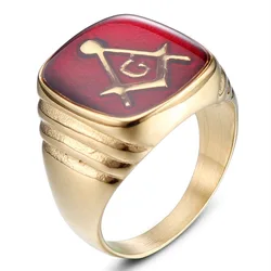 Size 7-15 Punk Rock Titanium Steel Masonic Freemasonry AG Finger Rings for Men Jewelry Blue Red Gold Silver Color