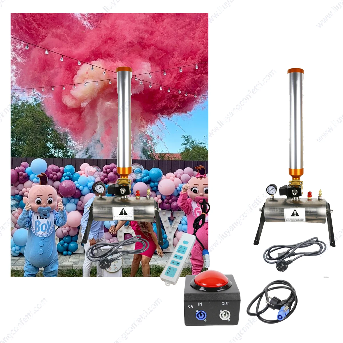 

Remote Control Electric Spray Confetti Powder Cannon TNT Gender Reveal New Year Graduation Wedding Outdoor Parties Smoke Holi FX