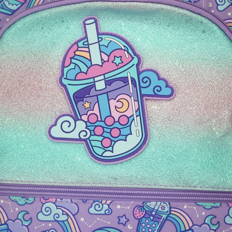 Mochila escolar meninas arco-íris bebida ombro mochila estudante suprimentos 16 polegadas