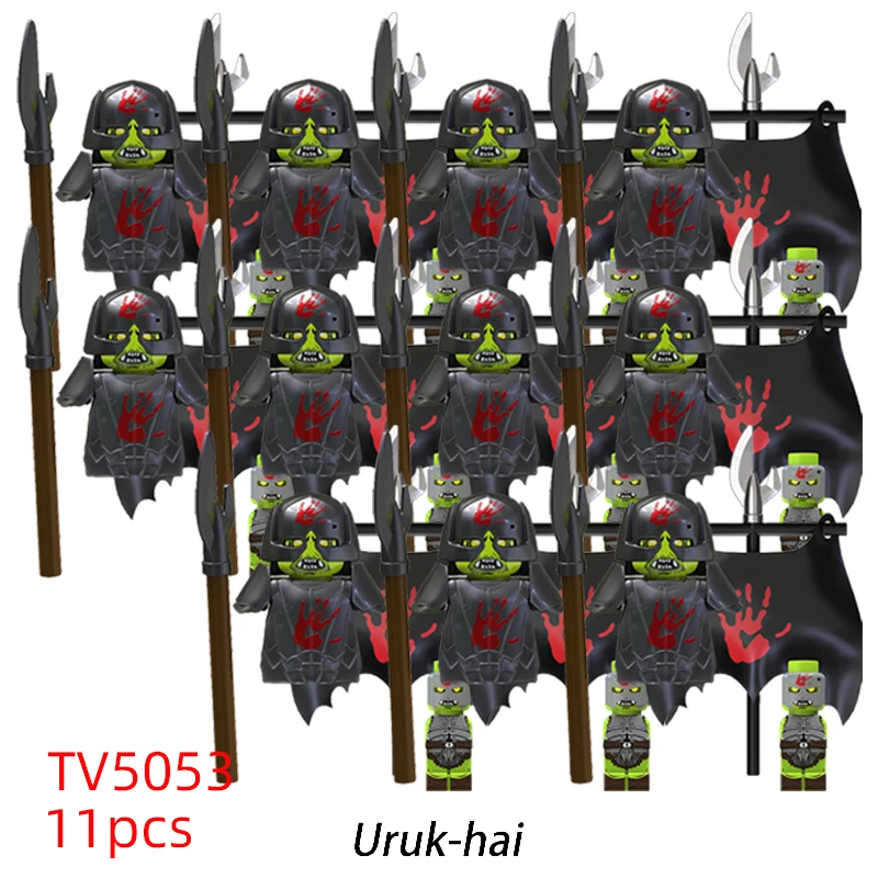 11pcs TV6410 MOC Medieval Knight Soldier Bricks Warrior Orc Armor Helmet Shield Mini Action Figures Building Blocks Kids Toys