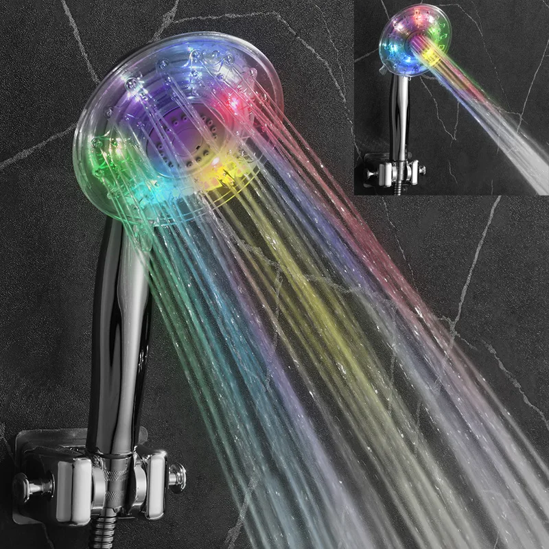 LED 3/7 Colors Changing Temperature Controlled Shower Head Rainfall Sprayer Water Saving Showerhead Bathroom Replacement Head